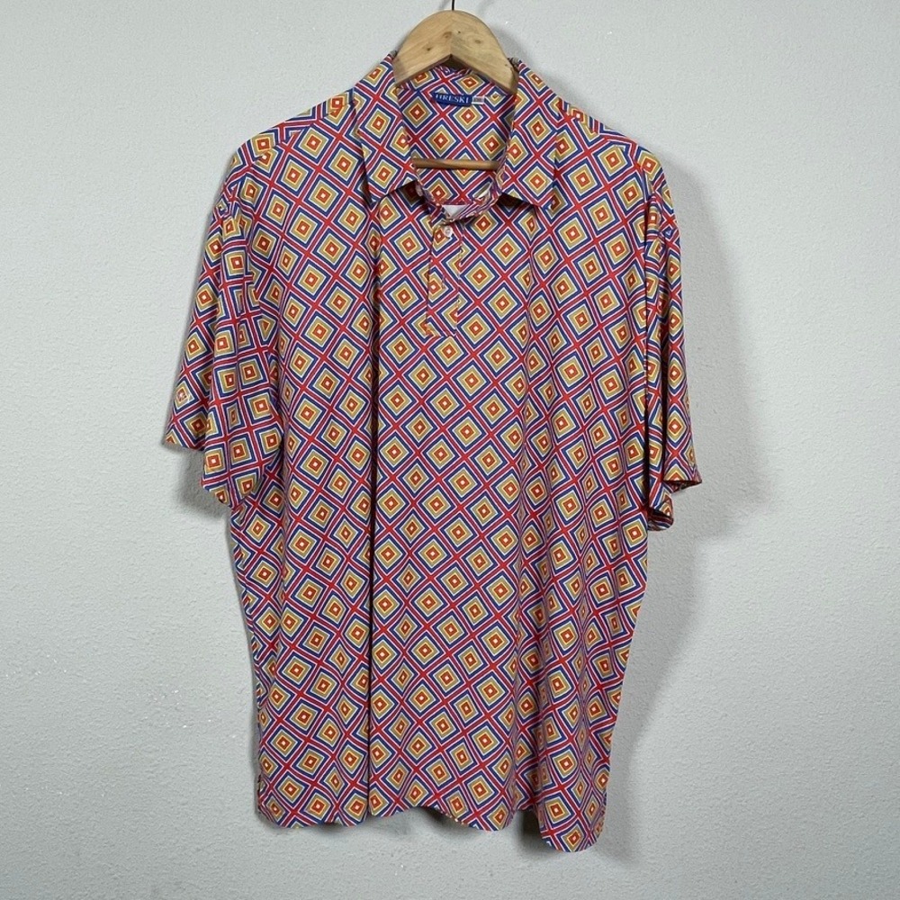 Hreski Polo Shirt‎ Mens XXL Multicolor Retro Golfcore Geometric Bold Performance